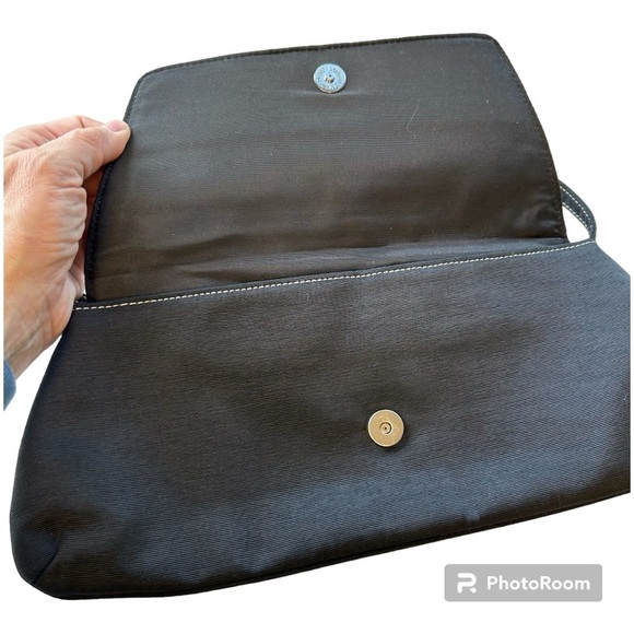 Retro 60's style Black Shoulder Bag With Multicolored Fabric Tapestry Accents - Picture 6 of 11